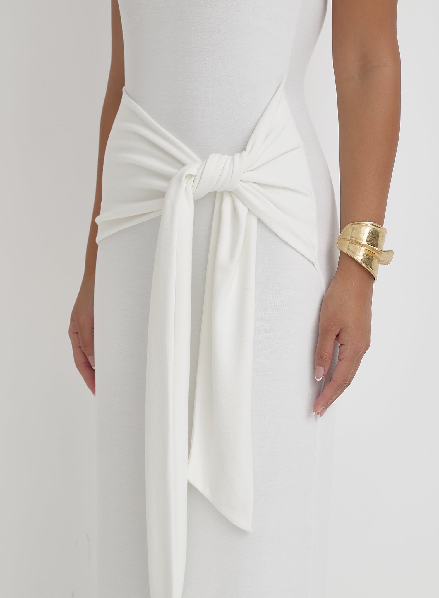 Cream Tie Front Maxi Dress